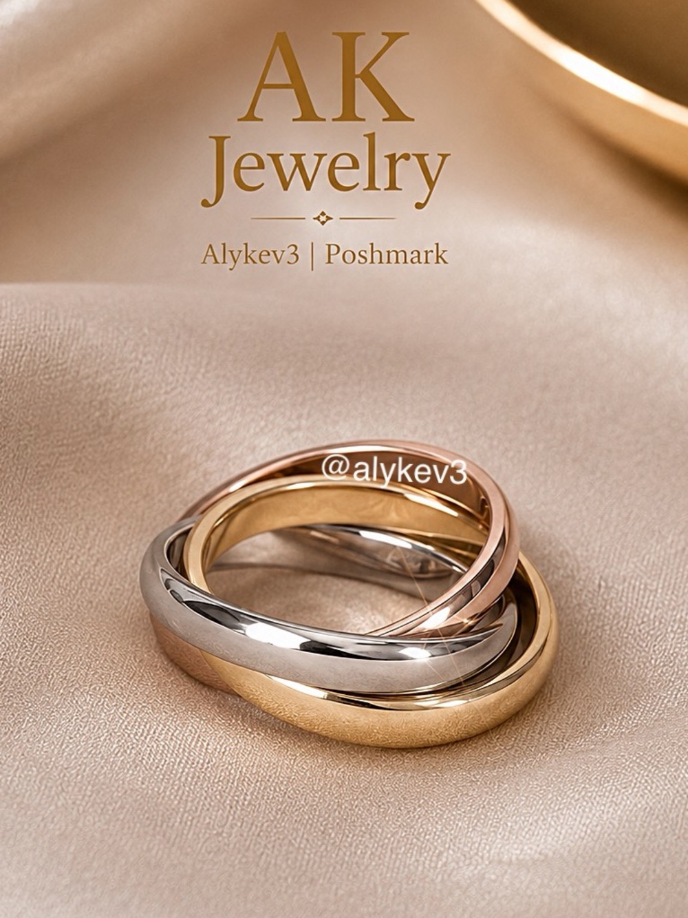💎LUXURY 3 PC Trinity Intertwined Ring Gold, Silver & Rose Gold 3 Piece Tricolor